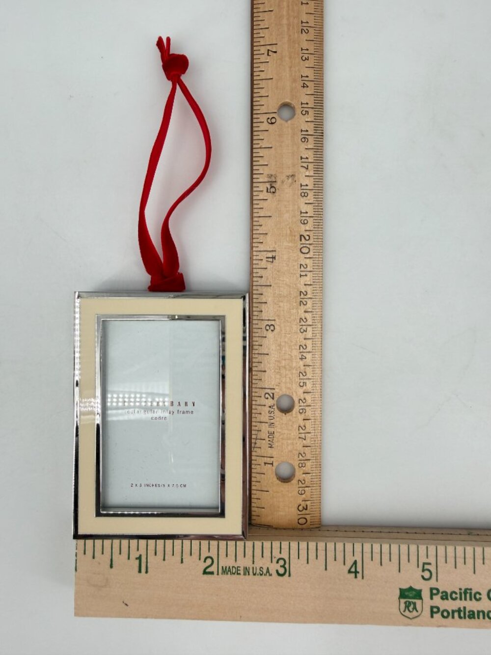 Pottery Barn Rectangular Inlay Mini Frame Silver Plated Red Ribbon 2x3 - Picture 8 of 8